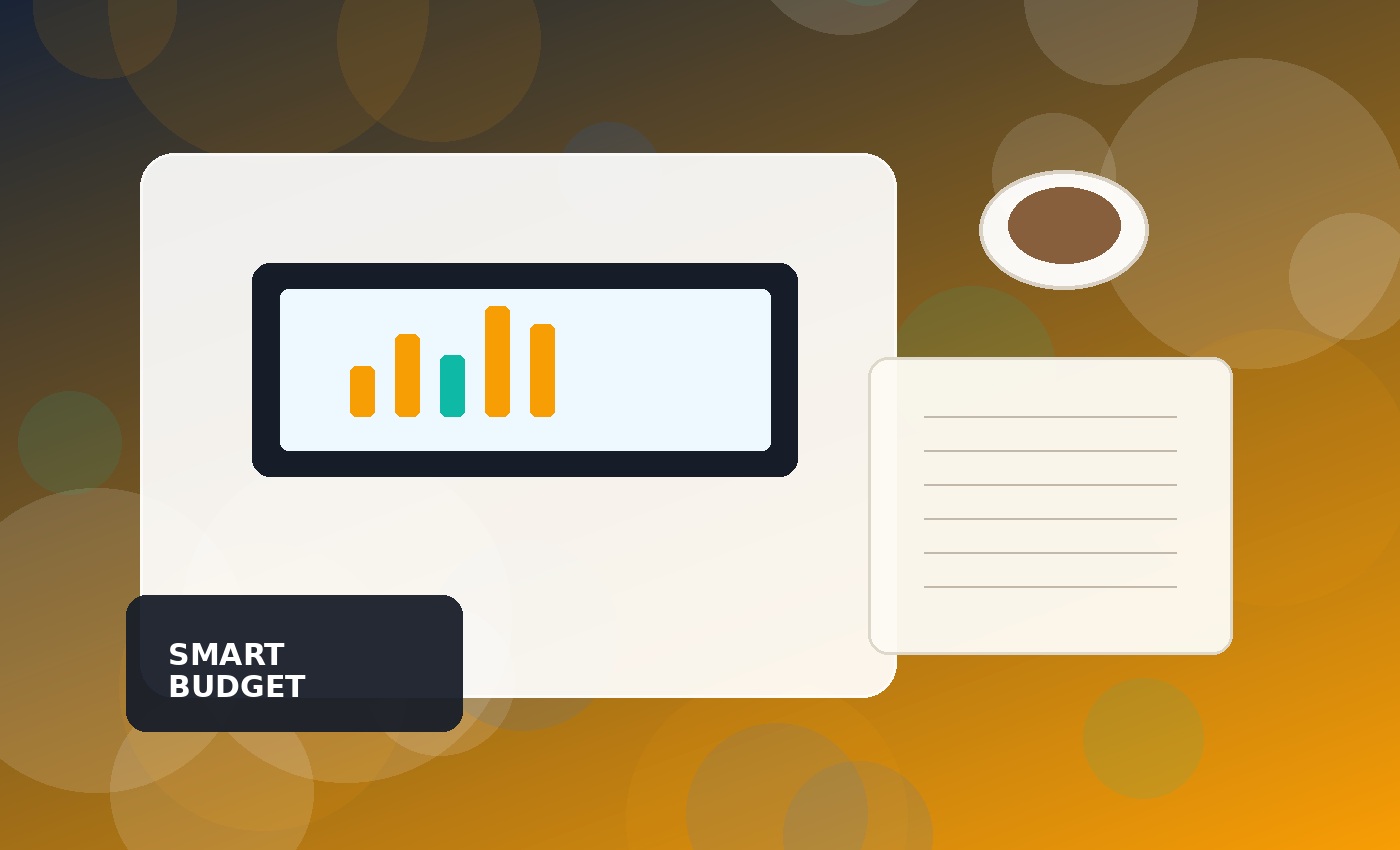 Budget planning desk with notebook and laptop